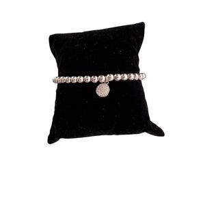 Sterling Silver Adjustable Bead Bracelet | 925 Italy | Pavé Charm Bolo Style